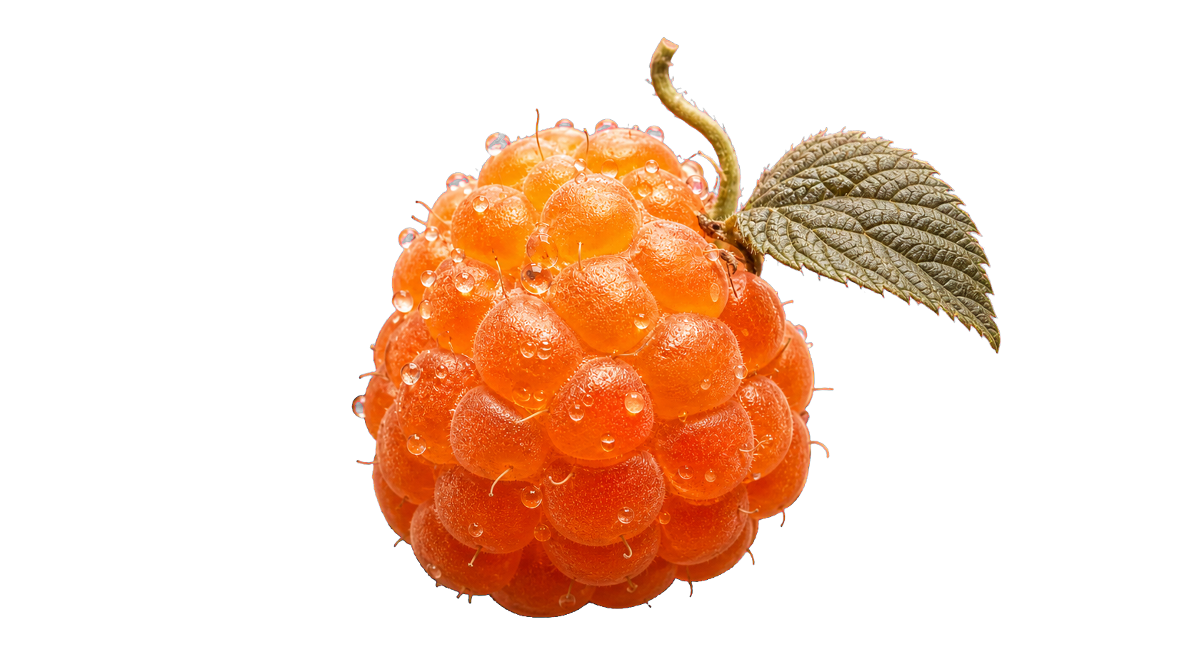 Целая оранжевая ягода AIBerry в макросъёмке с каплями росы